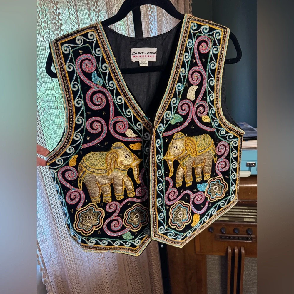 VTG Carol Horn Embroidered Vest - Picture 1 of 7